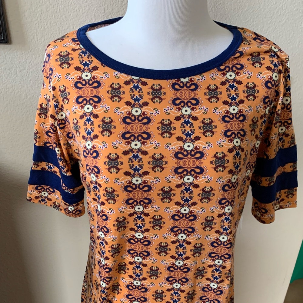 LuLaRoe Julia, vibrant mustard yellow and navy